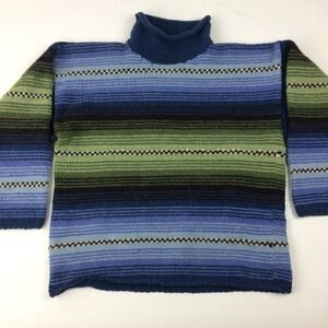 Artesanias Inca JR Wool Sweater Womens Medium Pullover Striped Blue Green Peru